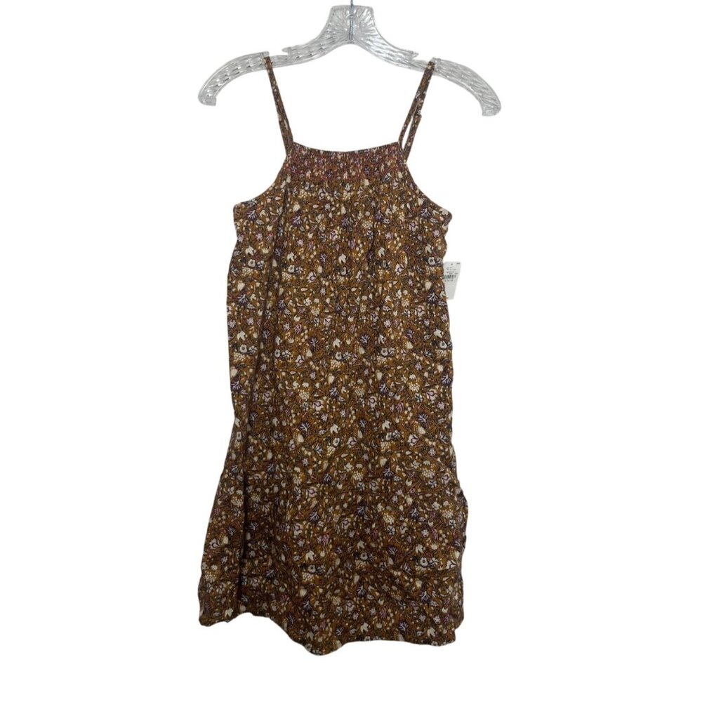Old Navy Girls Floral Print Swing Dress Large Yellow New Cotton Blend Spring Sum